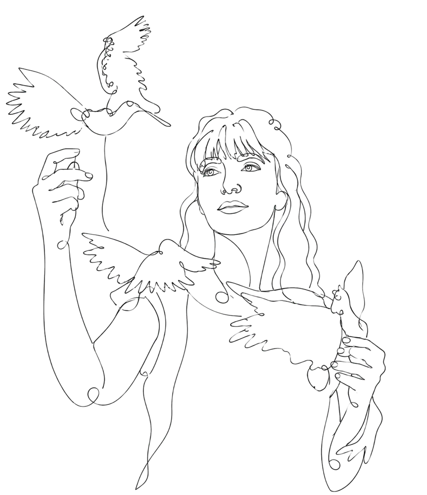 Line art profile illustration of Marzi Fakhr