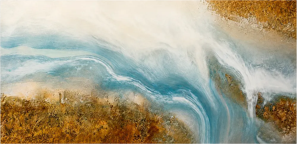 Aqua and gold abstract work by Ronan